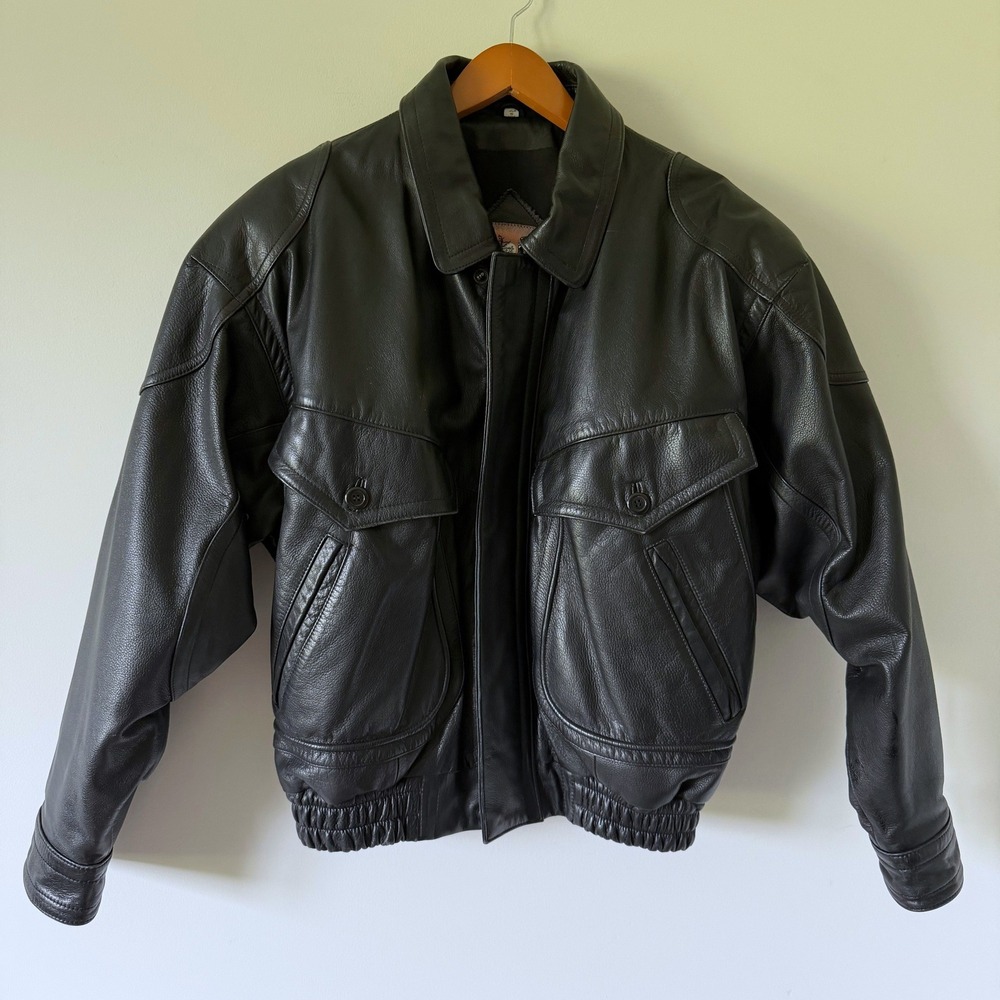Tobruk Black Genuine Leather Bomber Jacket Vintage Style Mens Size M Heavy - Picture 4 of 14